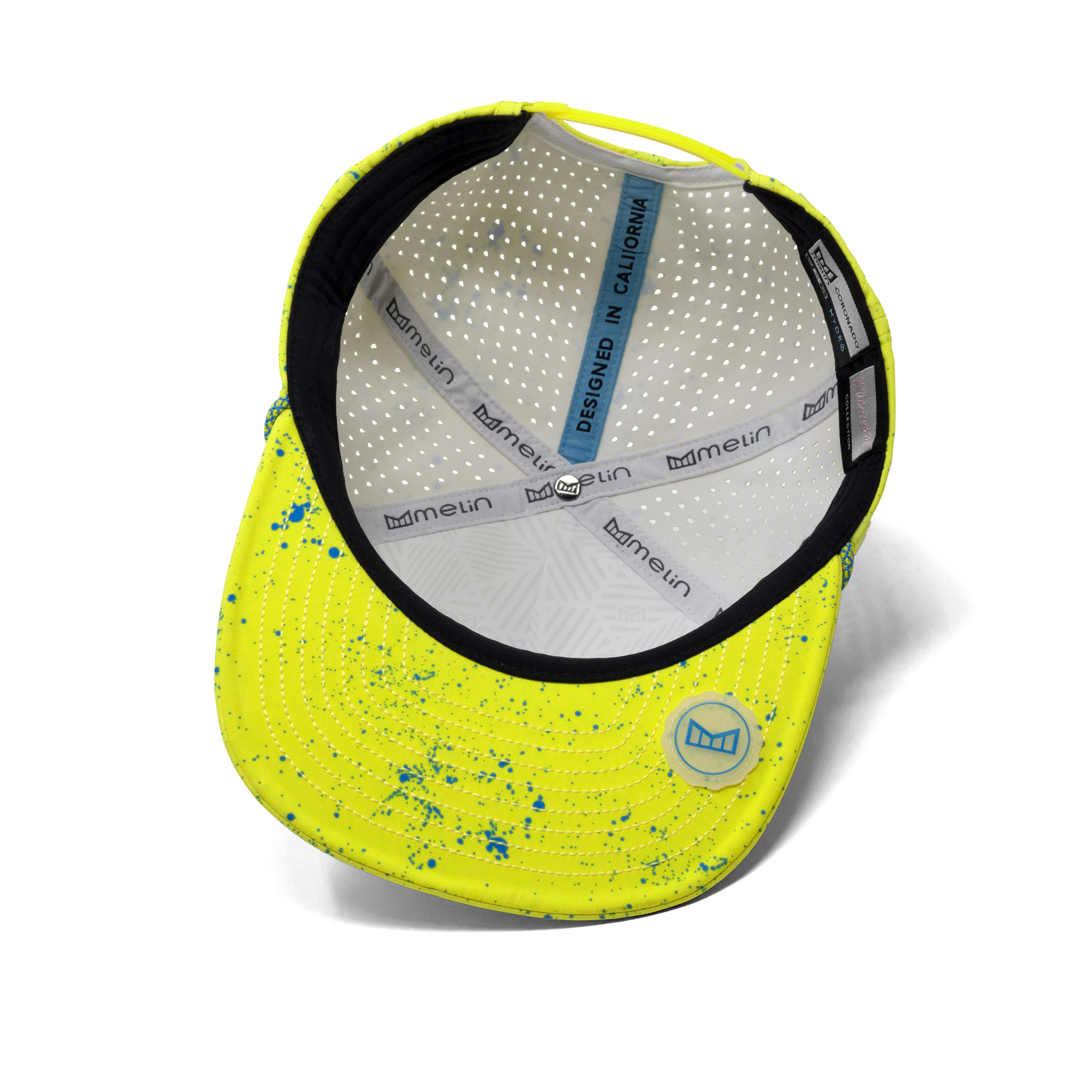 The inside view of the melin Coronado Neon Hydro  Split Crushed Fit in Neon Yellow