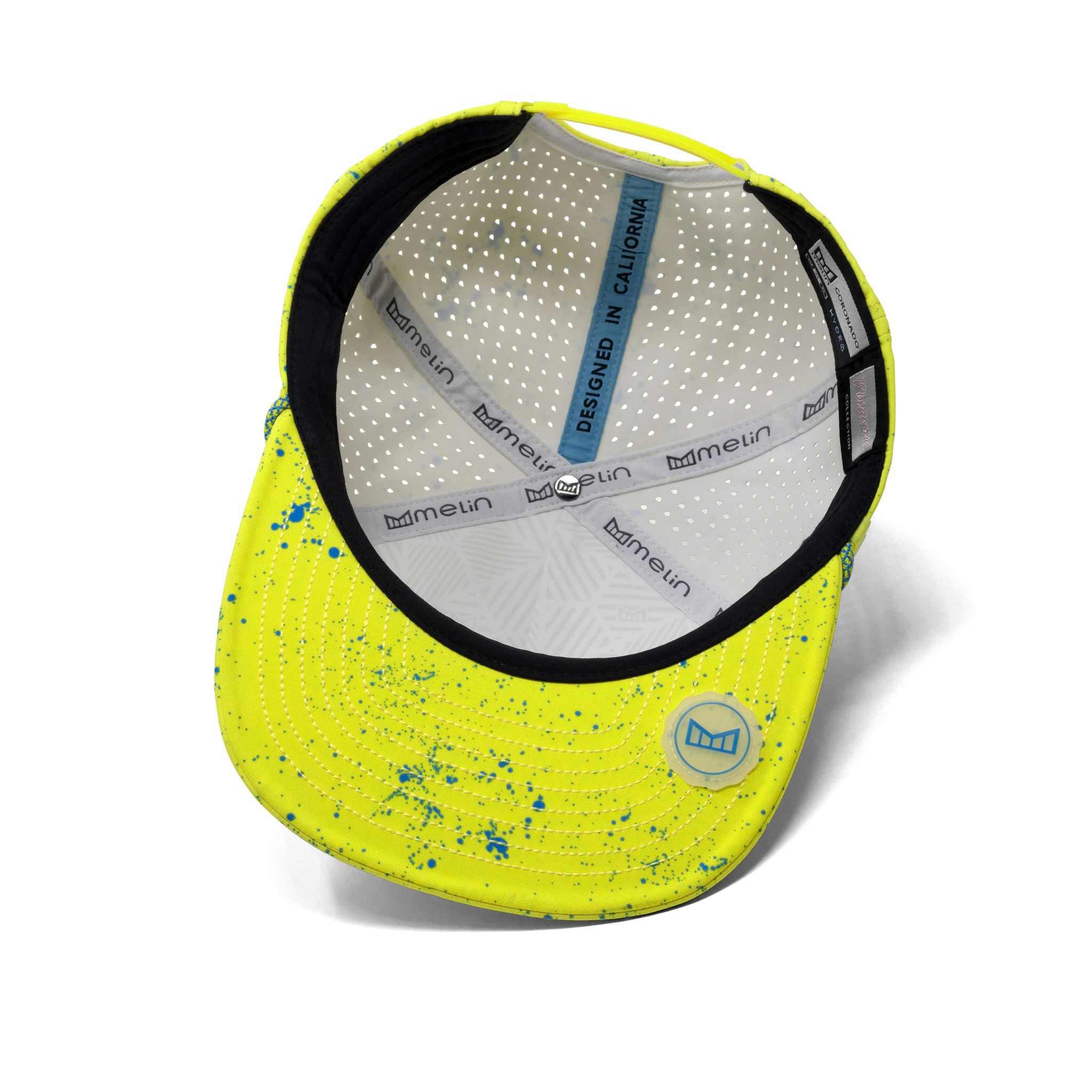 The inside view of the melin Coronado Neon Hydro  Split Crushed Fit in Neon Yellow